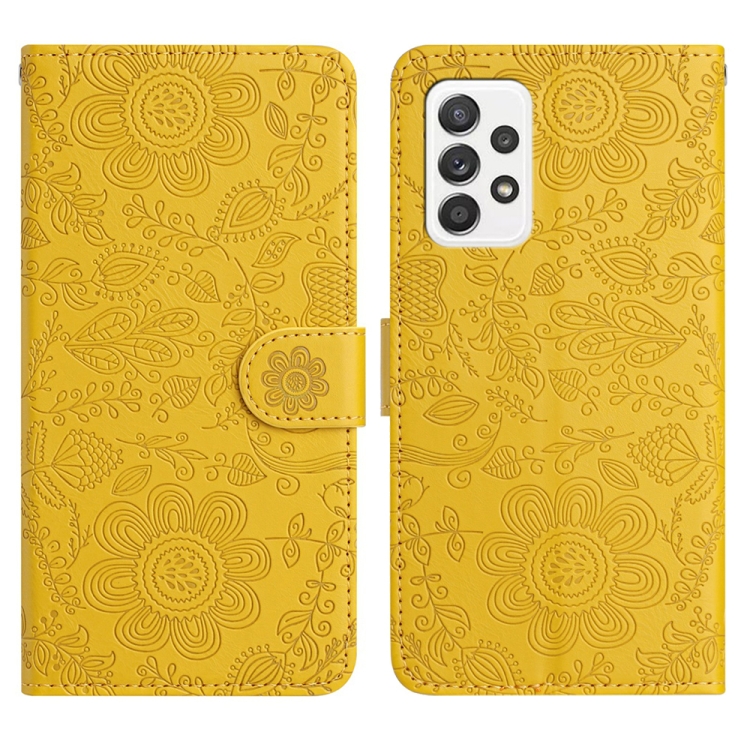 

For Samsung Galaxy A53 Floral Embossed Pattern Leather Phone Case(Yellow)