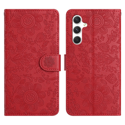 

For Samsung Galaxy A16 5G Floral Embossed Pattern Leather Phone Case(Red)