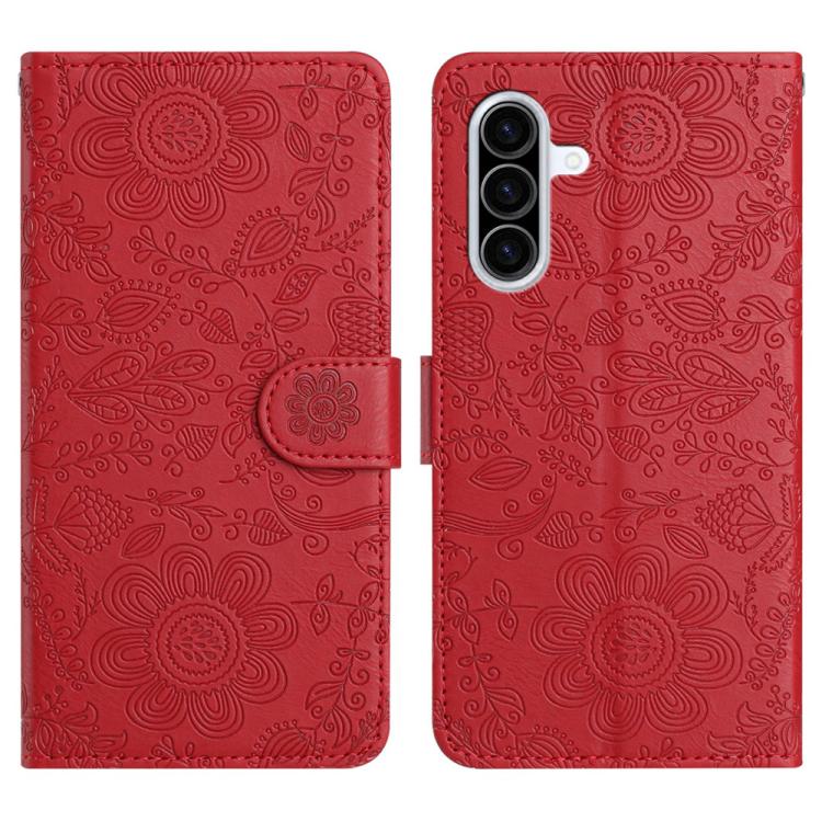 

For Samsung Galaxy A56 5G Floral Embossed Pattern Leather Phone Case(Red)