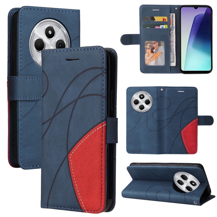 

For Redmi 14C 4G Global Dual-color Splicing Flip Leather Phone Case(Blue)