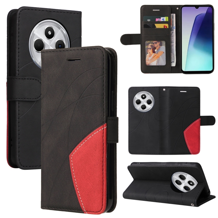 

For Redmi 14C 4G Global Dual-color Splicing Flip Leather Phone Case(Black)