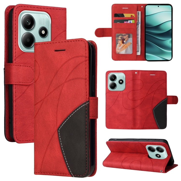 

For Redmi Note 14 5G Dual-color Splicing Flip Leather Phone Case(Red)