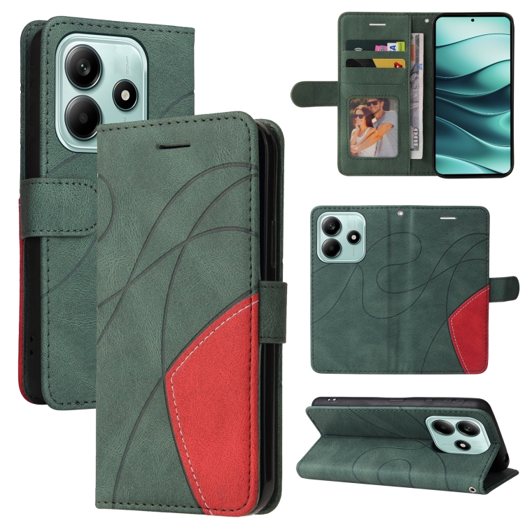 

For Redmi Note 14 5G Dual-color Splicing Flip Leather Phone Case(Green)