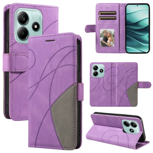 

For Redmi Note 14 5G Dual-color Splicing Flip Leather Phone Case(Purple)