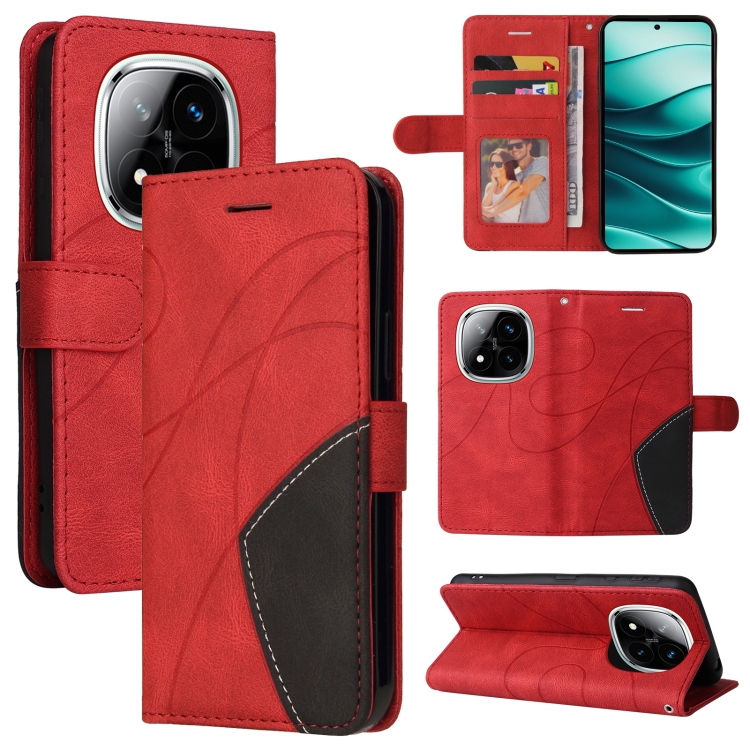 

For Redmi Note 14 Pro / 14 Pro+ 5G Dual-color Splicing Flip Leather Phone Case(Red)