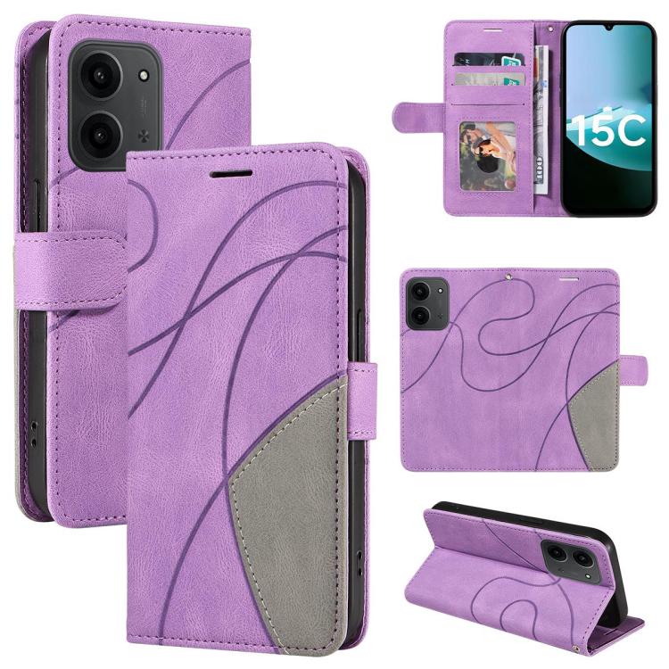 

For Redmi 15C 4G 171.5mm / Poco C85 4G Dual-color Splicing Flip Leather Phone Case(Purple)