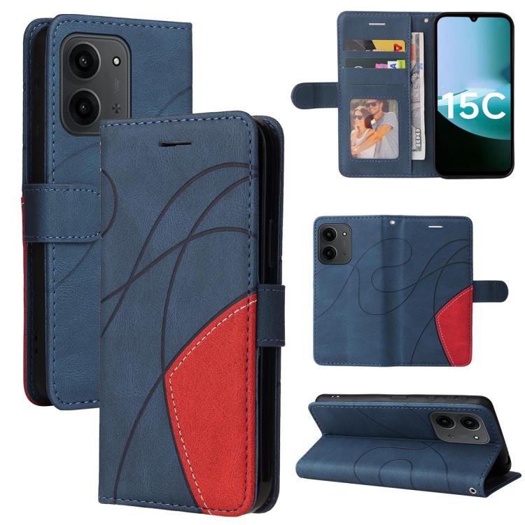 

For Redmi 15C 4G EU / 15C 5G 173.1mm Dual-color Splicing Flip Leather Phone Case(Blue)