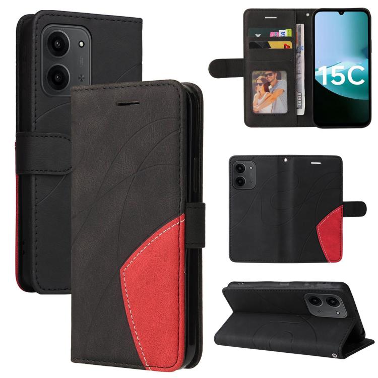 

For Redmi 15C 4G EU / 15C 5G 173.1mm Dual-color Splicing Flip Leather Phone Case(Black)