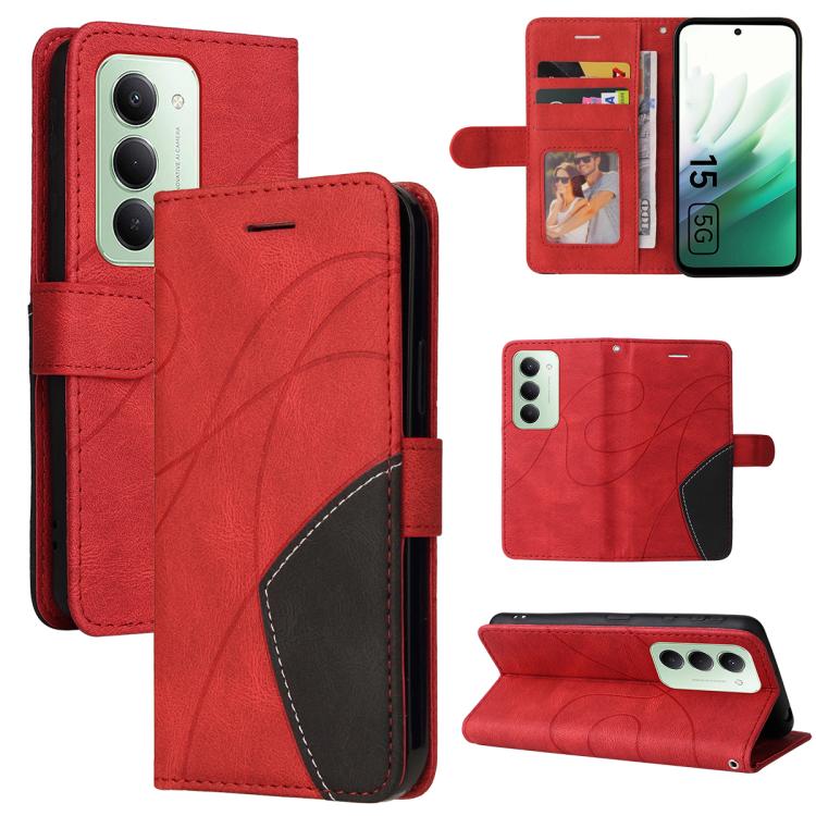 

For Redmi 15 5G Global/15 4G SEA 169.5mm Dual-color Splicing Flip Leather Phone Case(Red)