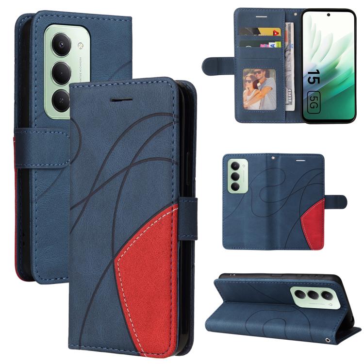 

For Redmi 15 5G / 4G EU 171mm Dual-color Splicing Flip Leather Phone Case(Blue)