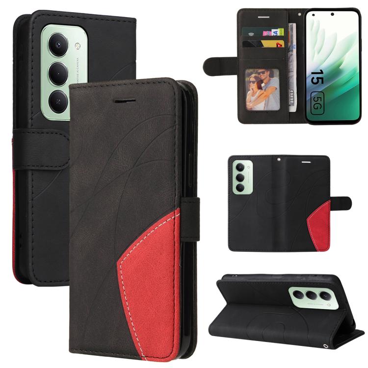 

For Redmi 15 5G / 4G EU 171mm Dual-color Splicing Flip Leather Phone Case(Black)