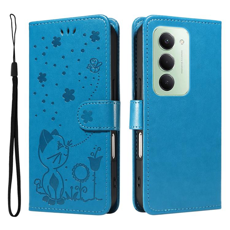 

For Redmi 15 5G Global/15 4G SEA 169.5mm Cat and Bee Embossed Flip Leather Phone Case(Blue)