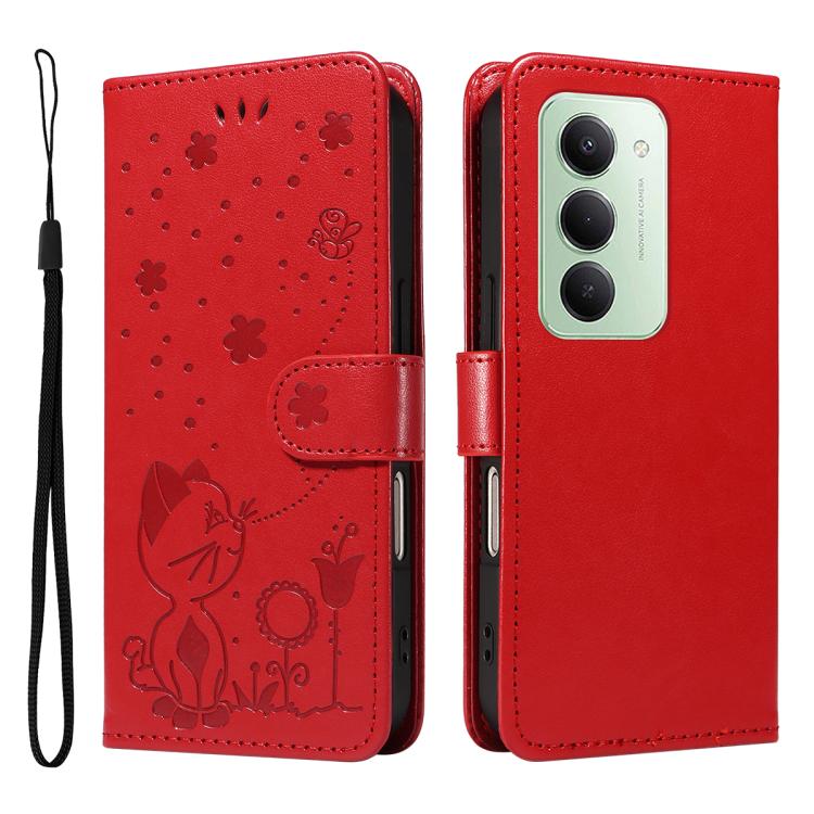 

For Redmi 15 5G / 4G EU 171mm Cat and Bee Embossed Flip Leather Phone Case(Red)