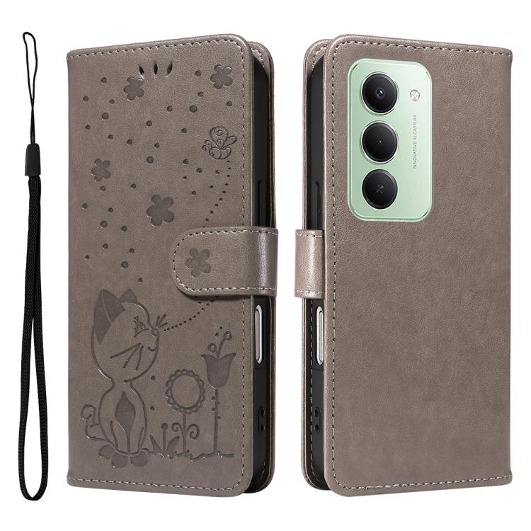 

For Redmi 15 5G / 4G EU 171mm Cat and Bee Embossed Flip Leather Phone Case(Grey)