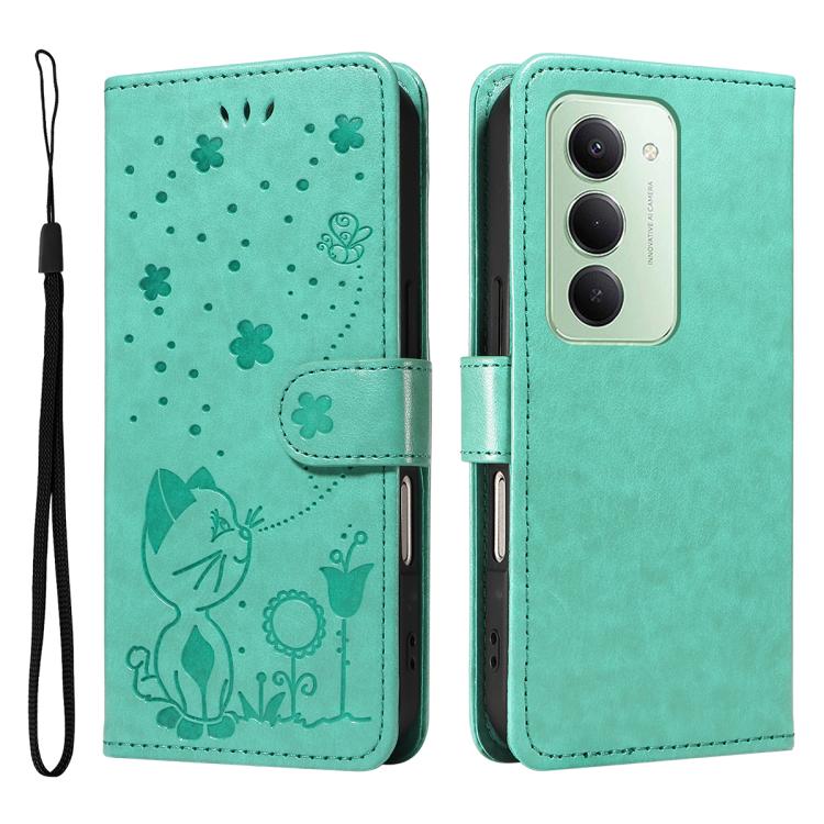 For Redmi 15 5G / 4G EU 171mm Cat and Bee Embossed Flip Leather Phone Case(Green)