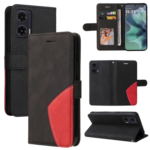 

For Motorola Moto G35 Dual-color Splicing Flip Leather Phone Case(Black)