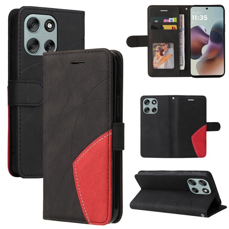 

For Motorola Moto G56 5G Dual-color Splicing Flip Leather Phone Case(Black)