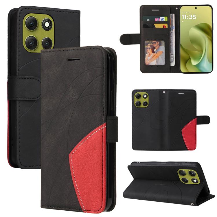 

For Motorola Moto G86 5G Dual-color Splicing Flip Leather Phone Case(Black)