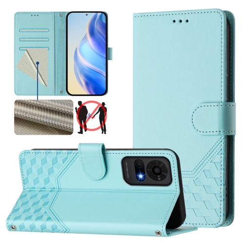 

For TCL 50 LE Honeycomb Embossing RFID Leather Phone Case(Mint Green)