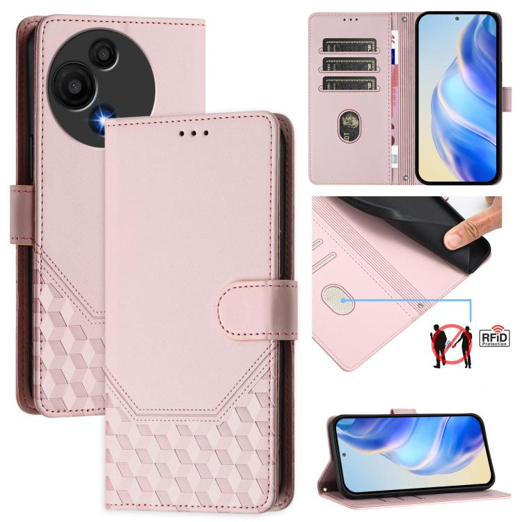 

For TCL 605 / 60 SE Honeycomb Embossing RFID Leather Phone Case(Pink)
