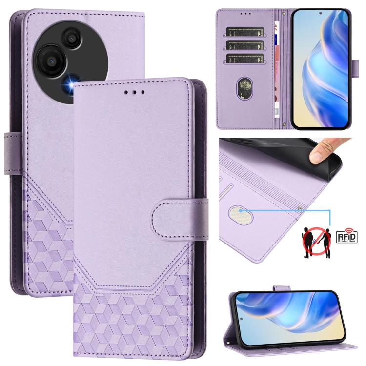 

For TCL 605 / 60 SE Honeycomb Embossing RFID Leather Phone Case(Light Purple)