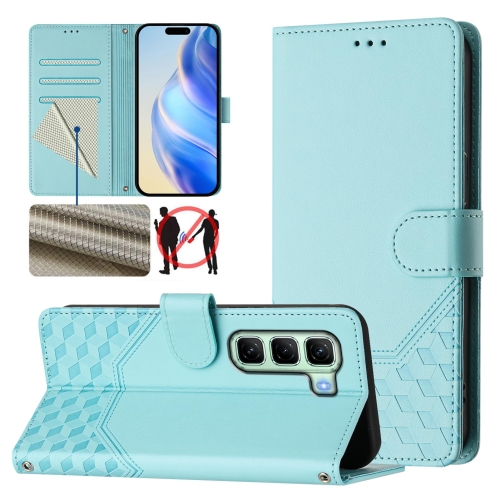 

For Infinix Hot 50 5G Honeycomb Embossing RFID Leather Phone Case(Mint Green)