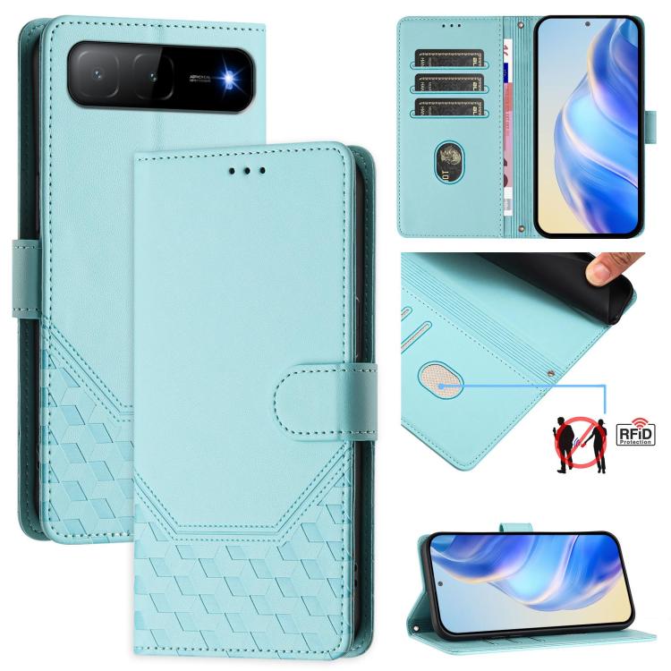 

For Infinix Hot 60i 5G / Tecno Spark Go 5G Honeycomb Embossing RFID Leather Phone Case(Mint Green)