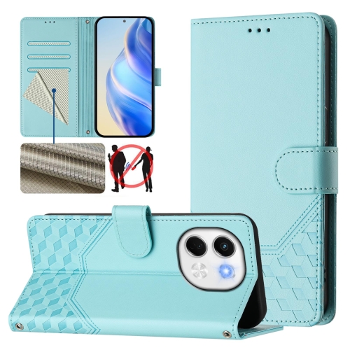 

For Tecno Spark 30 5G Honeycomb Embossing RFID Leather Phone Case(Mint Green)