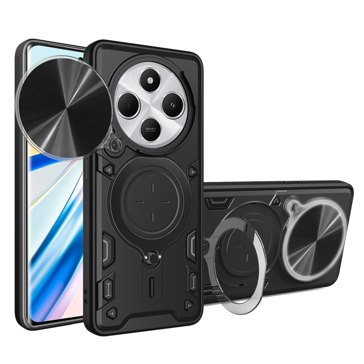 

For Redmi 14C 4G CD Texture Sliding Camshield Magnetic Holder Phone Case(Black)