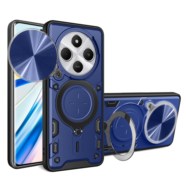

For Redmi 14C 4G CD Texture Sliding Camshield Magnetic Holder Phone Case(Blue)