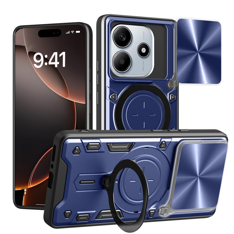 

For Redmi Note 14 5G CD Texture Sliding Camshield Magnetic Holder Phone Case(Blue)