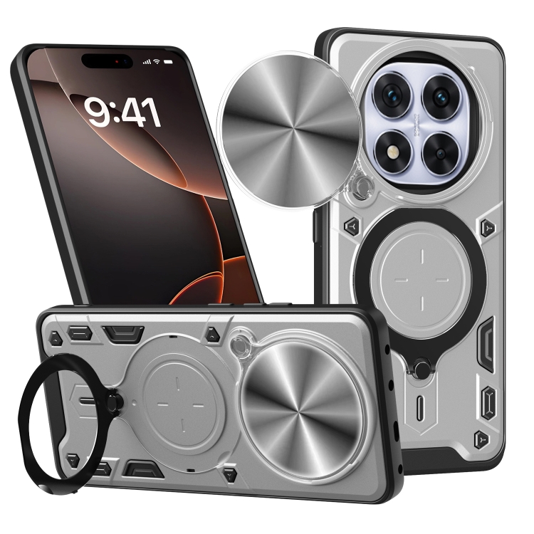 

For Redmi Note 14 Pro 5G CD Texture Sliding Camshield Magnetic Holder Phone Case(Silver)