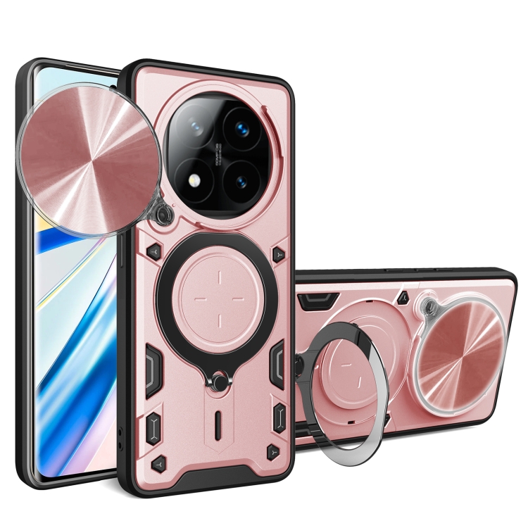 

For Redmi Note 14 Pro+ 5G CD Texture Sliding Camshield Magnetic Holder Phone Case(Rose Gold)