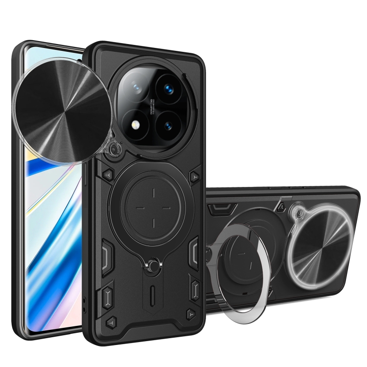 

For Redmi Note 14 Pro+ 5G CD Texture Sliding Camshield Magnetic Holder Phone Case(Black)