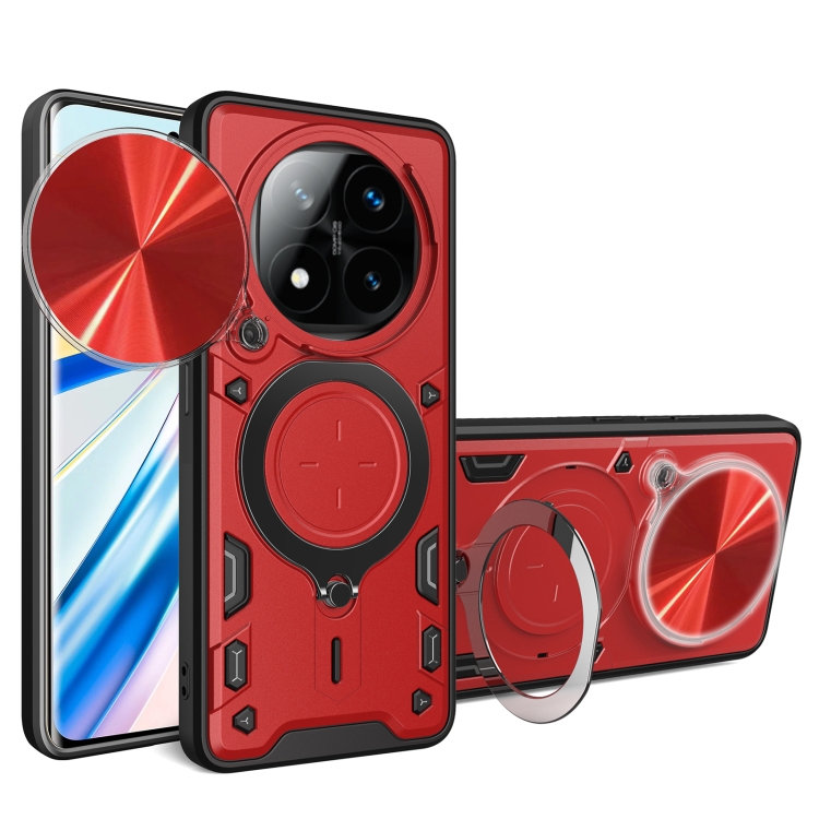

For Redmi Note 14 Pro+ 5G CD Texture Sliding Camshield Magnetic Holder Phone Case(Red)