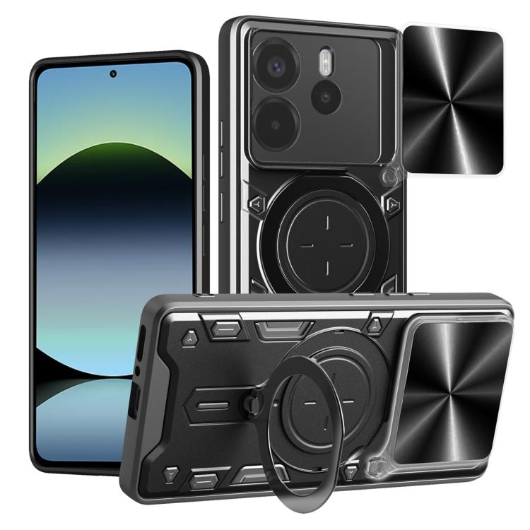 

For Redmi Note 14 4G 164.48mm CD Texture Sliding Camshield Magnetic Holder Phone Case(Black)