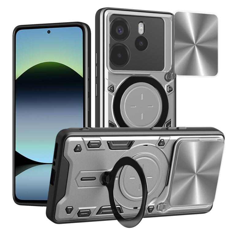 

For Redmi Note 14 4G 164.48mm CD Texture Sliding Camshield Magnetic Holder Phone Case(Silver)