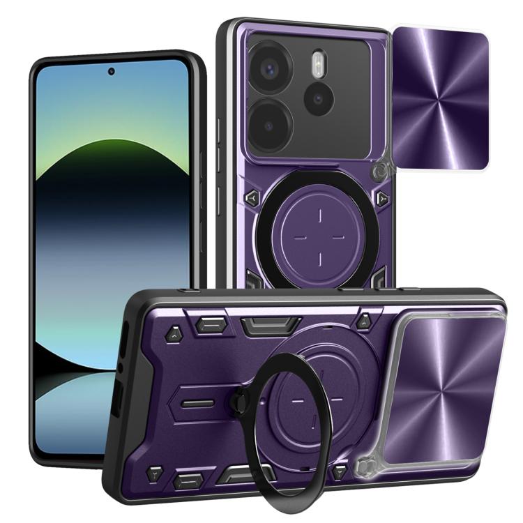 

For Redmi Note 14 4G 164.48mm CD Texture Sliding Camshield Magnetic Holder Phone Case(Purple)