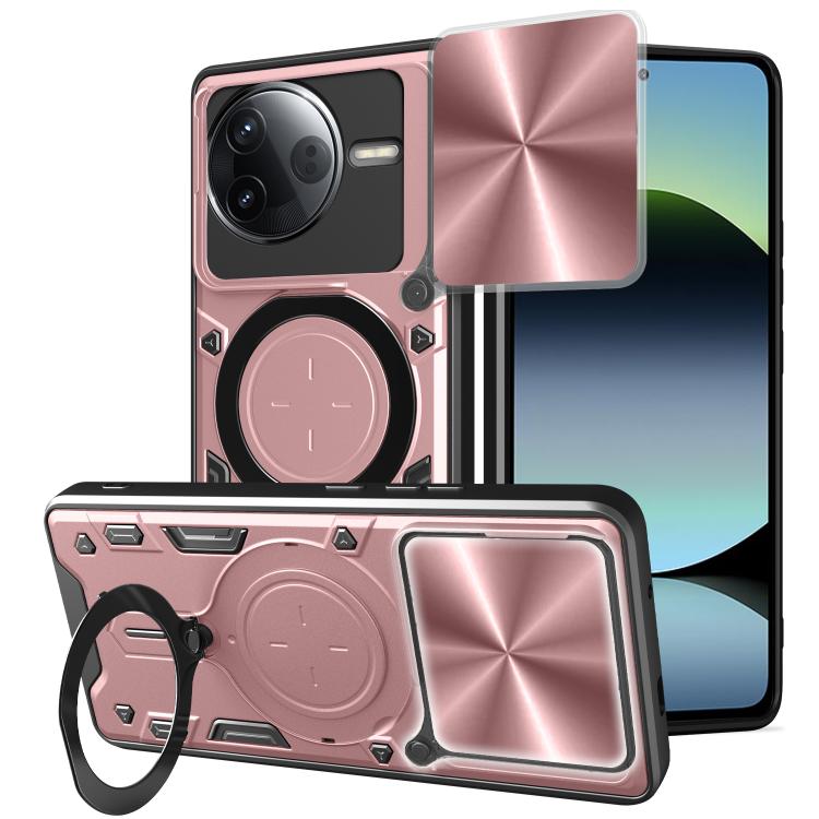 

For Redmi K80 CD Texture Sliding Camshield Magnetic Holder Phone Case(Rose Gold)