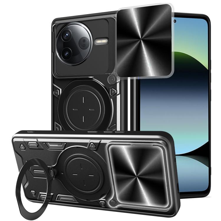 

For Redmi K80 CD Texture Sliding Camshield Magnetic Holder Phone Case(Black)