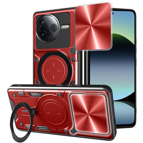 

For Redmi K80 CD Texture Sliding Camshield Magnetic Holder Phone Case(Red)