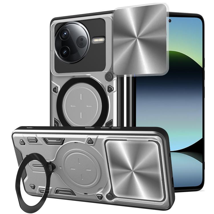 

For Redmi K80 CD Texture Sliding Camshield Magnetic Holder Phone Case(Silver)