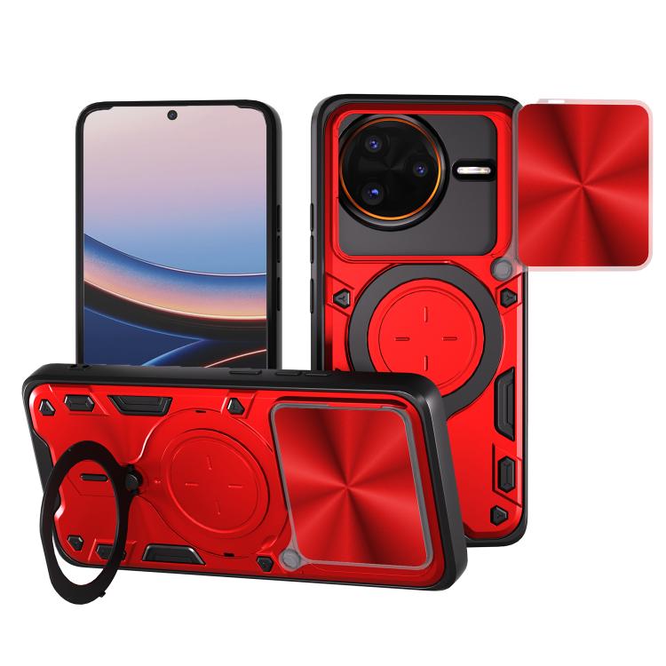 

For Redmi K80 Pro CD Texture Sliding Camshield Magnetic Holder Phone Case(Red)
