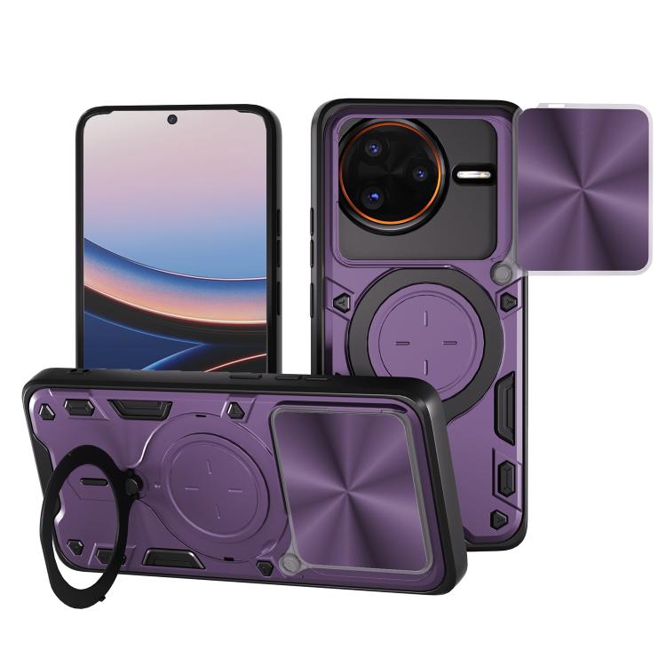 

For Redmi K80 Pro CD Texture Sliding Camshield Magnetic Holder Phone Case(Purple)