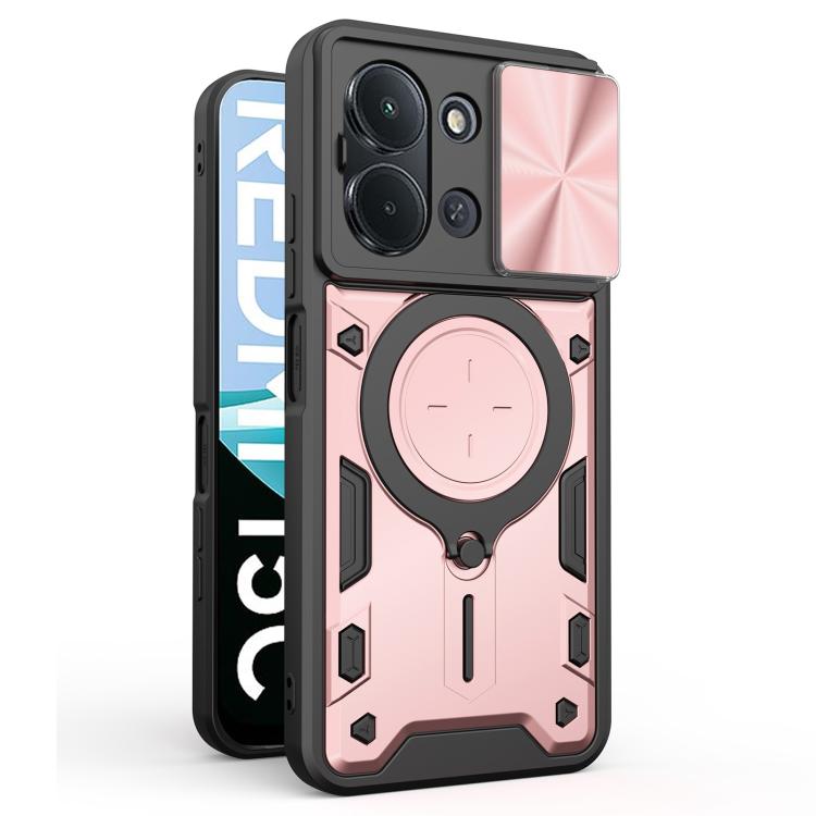 

For Redmi 15C 5G / 4G EU 173mm CD Texture Sliding Camshield Magnetic Holder Phone Case(Rose Gold)