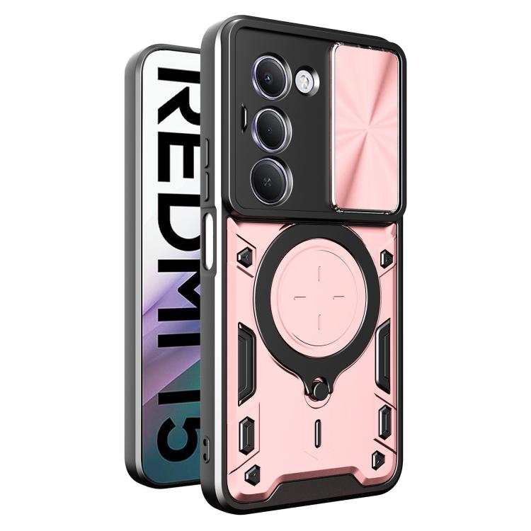 

For Redmi 15 5G / 4G EU 171mm CD Texture Sliding Camshield Magnetic Holder Phone Case(Rose Gold)
