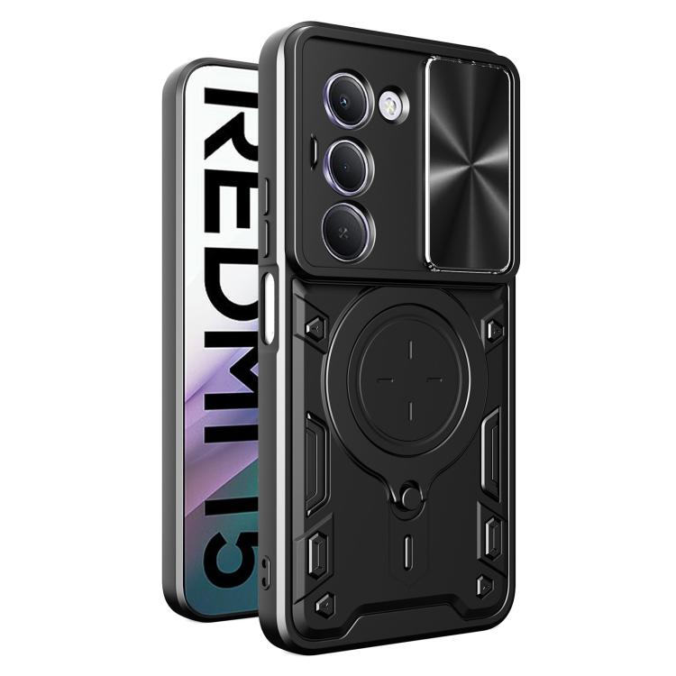 

For Redmi 15 5G / 4G EU 171mm CD Texture Sliding Camshield Magnetic Holder Phone Case(Black)