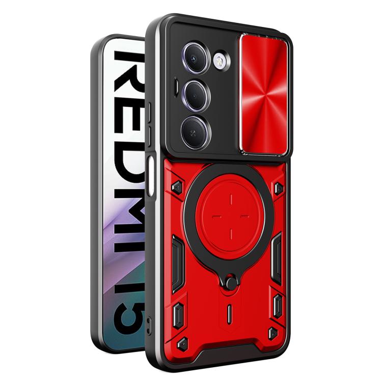 

For Redmi 15 5G / 4G EU 171mm CD Texture Sliding Camshield Magnetic Holder Phone Case(Red)