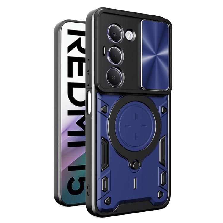 

For Redmi 15 5G / 4G EU 171mm CD Texture Sliding Camshield Magnetic Holder Phone Case(Blue)