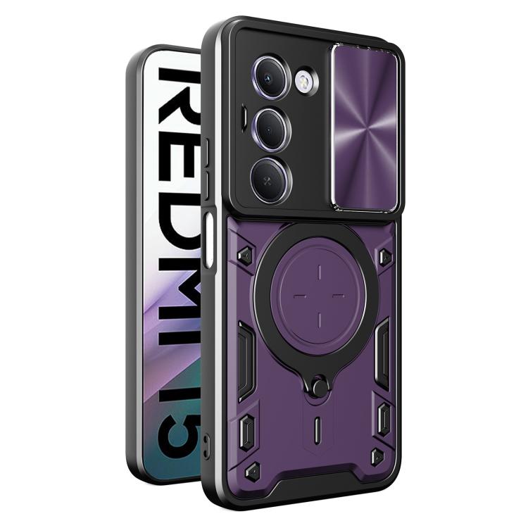 For Redmi 15 5G / 4G EU 171mm CD Texture Sliding Camshield Magnetic Holder Phone Case(Purple)
